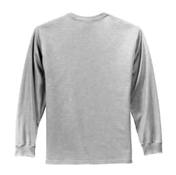 A long sleeve essential tee in grey, featuring a plain back. It has a subtle logo on the fabric.