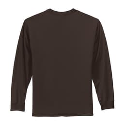 A long-sleeve essential tee in brown, featuring a plain back and a logo.