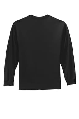 A black long sleeve essential tee with a simple design, featuring a back view without any branding or logos.