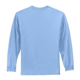 A long sleeve tee in a light blue colour, featuring a plain back and a logo on the label.