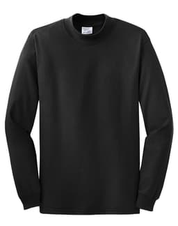 A black long-sleeve mock turtleneck shirt with a relaxed fit and a label inside the neck area.