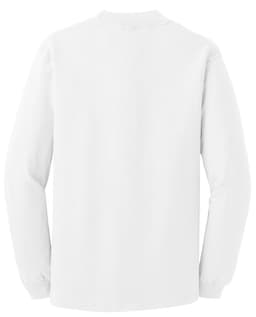 A white mock turtleneck shirt with long sleeves and a plain back view, featuring a small logo.