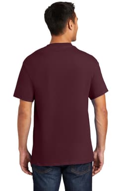 A maroon short-sleeve t-shirt with a plain back and a small logo.