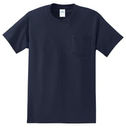 A navy blue t-shirt with a pocket on the left chest and a simple design. It features a logo near the neckline.