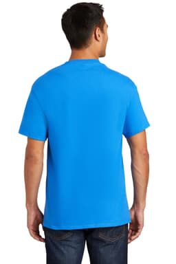 A blue T-shirt from Port & Company, shown from the back, with short sleeves and a plain design.
