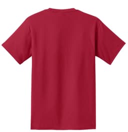A red T-shirt featuring a plain back design, with short sleeves and a standard fit. It has a logo on the label.