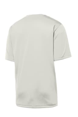 A light grey t-shirt featuring a logo at the back, designed for durability and comfort.