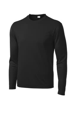 A black long sleeve T-shirt made from PosiCharge fabric, featuring a crew neck and fitted design.