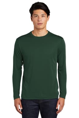 A long sleeve green tee featuring a simple design and a logo on the chest. Suitable for casual wear.