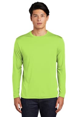 A long sleeve green T-shirt for men featuring a logo. Ideal for sport or casual wear.