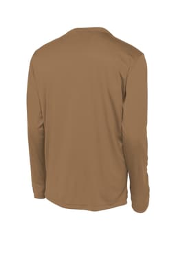 A long sleeve PosiCharge tee in a tan colour, featuring a simple design and a logo.