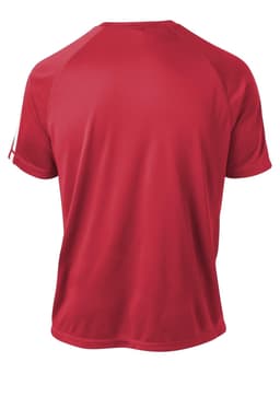 A red Sport-Tek Colorblock PosiCharge Competitor Tee featuring a logo on the back and a smooth, athletic fit.