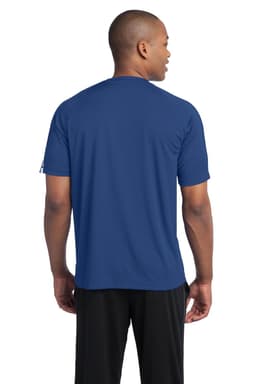 A blue Sport-Tek Colorblock PosiCharge Competitor Tee featuring a sleek design and a logo on the sleeve.
