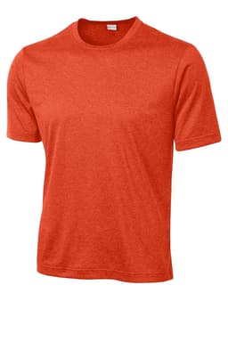 A short-sleeved T-shirt in heather orange, featuring a classic crew neckline and a logo on the label.
