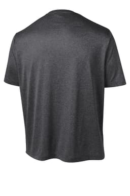 A dark heather grey t-shirt featuring a relaxed fit and simple design, with a visible logo on the back.