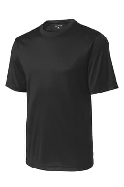 A black Sport-Tek PosiCharge Elevate Tee, featuring short sleeves and a logo on the front.