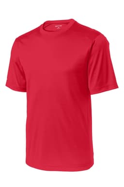 A red Sport-Tek PosiCharge Elevate Tee in a short-sleeve design with a logo on the sleeve.
