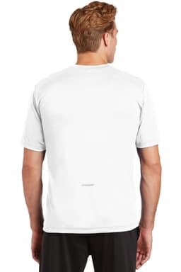 A light grey t-shirt with a simple design and a logo on the back, featuring a relaxed fit.