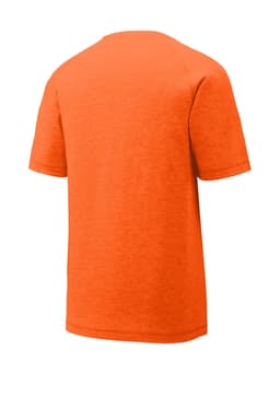 An orange Sport-Tek PosiCharge Tri-Blend Wicking Raglan Tee, featuring a simple design and a branding logo.