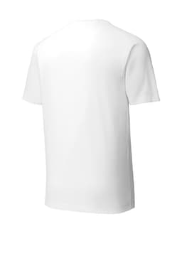 A white Sport-Tek PosiCharge Tri-Blend Wicking Raglan Tee featuring a back view and a logo.