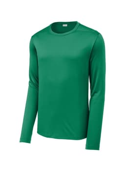 Long sleeve t-shirt in vibrant green with a crew neck and a logo on the label.
