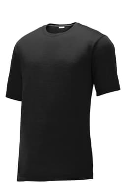 A black Sport-Tek PosiCharge Competitor Cotton Touch Tee featuring short sleeves and a crew neckline.