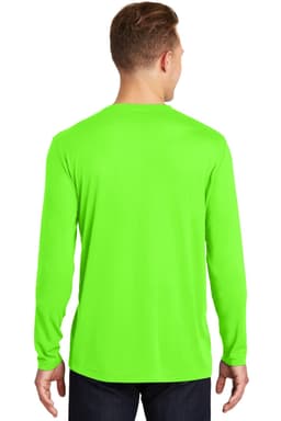 A long sleeve T-shirt in bright green, featuring a logo on the back. Designed with a comfortable fit.