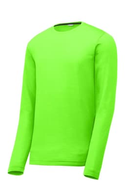 A long sleeve T-shirt in bright green with a logo, featuring a cotton touch fabric.