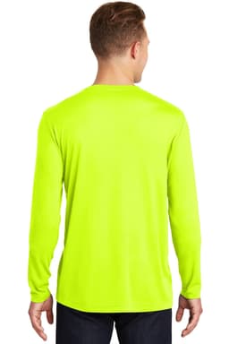 A long sleeve t-shirt in bright yellow, featuring a standard fit and a plain back. It has a logo on the neck.
