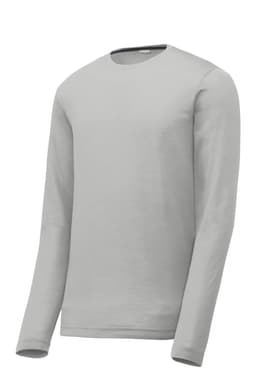 A light grey long sleeve T-shirt made from soft cotton fabric. The shirt has a simple design and features a logo.
