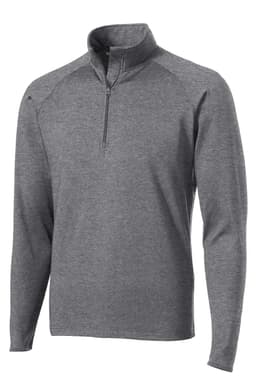 A grey Sport-Tek Sport-Wick Stretch 1/2-zip pullover with long sleeves and a branding logo.
