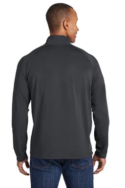 A dark grey Sport-Tek Sport-Wick Stretch 1/2-Zip Pullover with a smooth back and long sleeves.