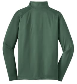 A dark green Sport-Tek Sport-Wick Stretch 1/2-Zip Pullover with a high collar and long sleeves.