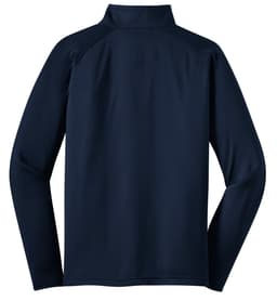 A navy blue Sport-Tek Sport-Wick Stretch 1/2-Zip Pullover with long sleeves and a collar. It features a logo.