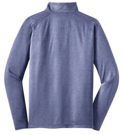 A purple Sport-Tek Sport-Wick Stretch 1/2-Zip Pullover with long sleeves and a high collar, featuring a logo.