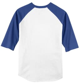 A white and blue Sport-Tek Colorblock Raglan Jersey with three-quarter sleeves and a plain back.