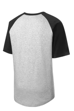 A grey and black short sleeve colourblock raglan jersey featuring a solid black back and sleeves.