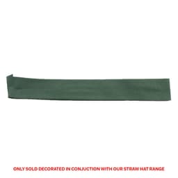 A green cotton hatband with a plain design, featuring a logo, suitable for straw hats.