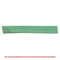 A green cotton hatband with a logo, designed for use with straw hats.