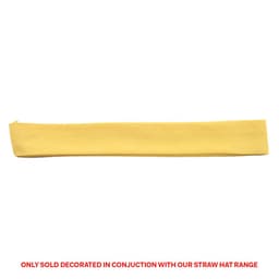 A yellow cotton hatband with a simple design and a logo, suitable for straw hats.