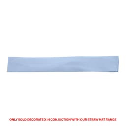 A light blue cotton hatband with a logo, designed to complement straw hats.