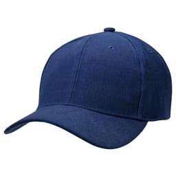 Acrylic cap in navy blue with a rounded crown and a curved brim. Features a logo on the front.