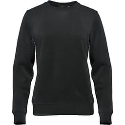 A black women's crew pullover with long sleeves and a classic neckline. It features a brand logo.