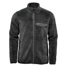 A grey men's Bergen Sherpa fleece jacket with a zip front, a chest pocket, and a logo on it.