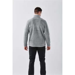 A light grey men's polar fleece jacket with a high collar, shown from the back on a model.