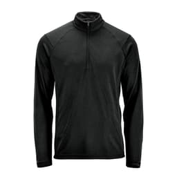 A black men's pullover featuring a 1/4 zip design and long sleeves. It has a logo on the front.