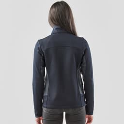 A women's Appaloosa knit jacket in navy, featuring a fitted design and a high collar, with a logo on the back.