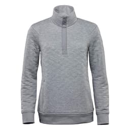 A grey women's thermal 1/4 zip pullover with a collar and ribbed hem, featuring a logo.