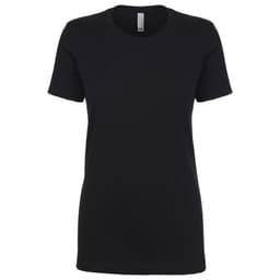 A black women's boyfriend tee with short sleeves and a classic crew neckline. Features a logo on the label.