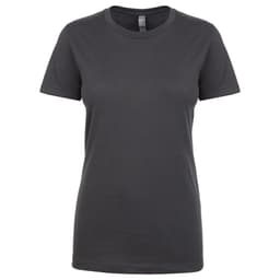 A women's boyfriend tee in a dark grey colour, featuring a round neckline and short sleeves. It has a logo on the label.